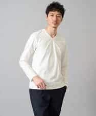 KHKJA73044 a.v.v MEN(アー・ヴェ・ヴェ) 【イージーケア/毛玉になりにくい】針抜きジャカードＶネックＴシャツ〈SMART SERIES〉【洗濯機で洗える】 ホワイト