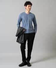 KHKJA73044 a.v.v MEN(アー・ヴェ・ヴェ) 【イージーケア/毛玉になりにくい】針抜きジャカードＶネックＴシャツ〈SMART SERIES〉【洗濯機で洗える】 ブラック