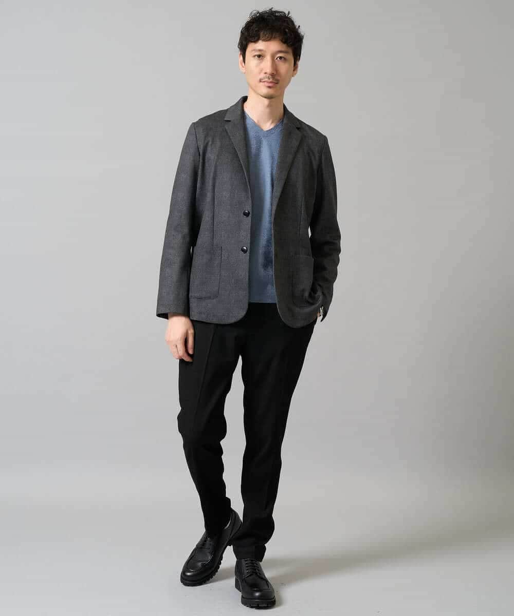 KHKJA73044 a.v.v MEN(アー・ヴェ・ヴェ) 【イージーケア/毛玉になりにくい】針抜きジャカードＶネックＴシャツ〈SMART SERIES〉【洗濯機で洗える】 ブラック
