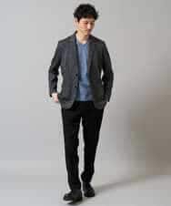KHKJA73044 a.v.v MEN(アー・ヴェ・ヴェ) 【イージーケア/毛玉になりにくい】針抜きジャカードＶネックＴシャツ〈SMART SERIES〉【洗濯機で洗える】 ブラック