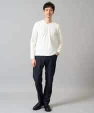 KHKJA73044 a.v.v MEN(アー・ヴェ・ヴェ) 【イージーケア/毛玉になりにくい】針抜きジャカードＶネックＴシャツ〈SMART SERIES〉【洗濯機で洗える】 ブラック