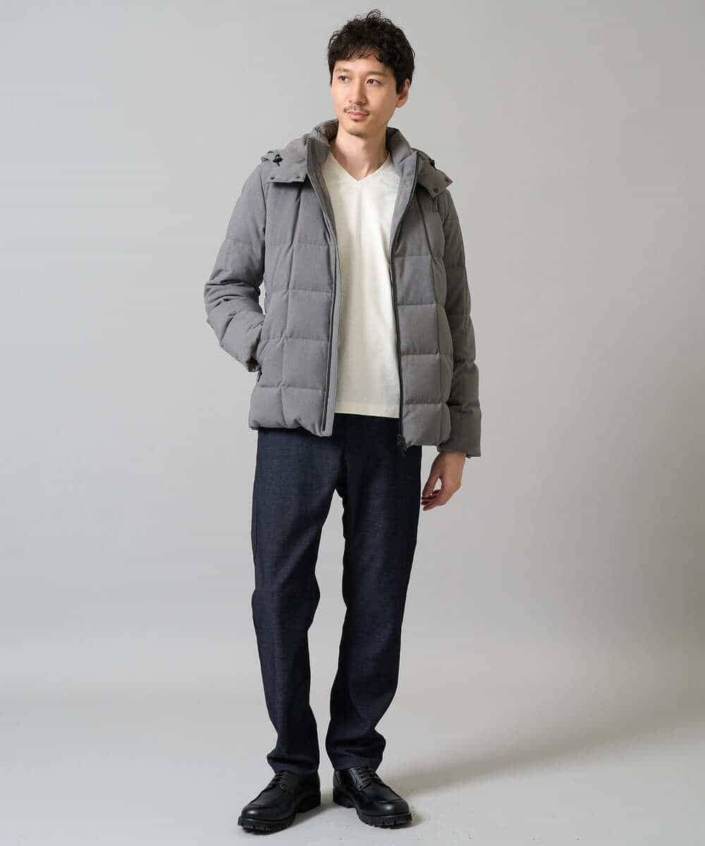 KHKJA73044 a.v.v MEN(アー・ヴェ・ヴェ) 【イージーケア/毛玉になりにくい】針抜きジャカードＶネックＴシャツ〈SMART SERIES〉【洗濯機で洗える】 ブラック
