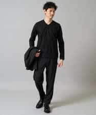 KHKJA73044 a.v.v MEN(アー・ヴェ・ヴェ) 【イージーケア/毛玉になりにくい】針抜きジャカードＶネックＴシャツ〈SMART SERIES〉【洗濯機で洗える】 ブラック