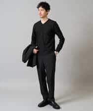 KHKJA73044 a.v.v MEN(アー・ヴェ・ヴェ) 【イージーケア/毛玉になりにくい】針抜きジャカードＶネックＴシャツ〈SMART SERIES〉【洗濯機で洗える】 ブラック