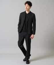 KHKJA73044 a.v.v MEN(アー・ヴェ・ヴェ) 【イージーケア/毛玉になりにくい】針抜きジャカードＶネックＴシャツ〈SMART SERIES〉【洗濯機で洗える】 ブラック