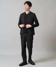 KHKJA73044 a.v.v MEN(アー・ヴェ・ヴェ) 【イージーケア/毛玉になりにくい】針抜きジャカードＶネックＴシャツ〈SMART SERIES〉【洗濯機で洗える】 ブラック