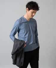 KHKJA73044 a.v.v MEN(アー・ヴェ・ヴェ) 【イージーケア/毛玉になりにくい】針抜きジャカードＶネックＴシャツ〈SMART SERIES〉【洗濯機で洗える】 ブラック
