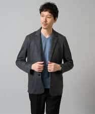 KHKJA73044 a.v.v MEN(アー・ヴェ・ヴェ) 【イージーケア/毛玉になりにくい】針抜きジャカードＶネックＴシャツ〈SMART SERIES〉【洗濯機で洗える】 ブラック