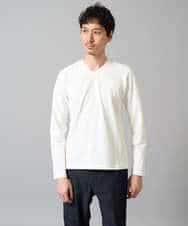 KHKJA73044 a.v.v MEN(アー・ヴェ・ヴェ) 【イージーケア/毛玉になりにくい】針抜きジャカードＶネックＴシャツ〈SMART SERIES〉【洗濯機で洗える】 ブラック