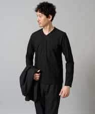 KHKJA73044 a.v.v MEN(アー・ヴェ・ヴェ) 【イージーケア/毛玉になりにくい】針抜きジャカードＶネックＴシャツ〈SMART SERIES〉【洗濯機で洗える】 ブラック