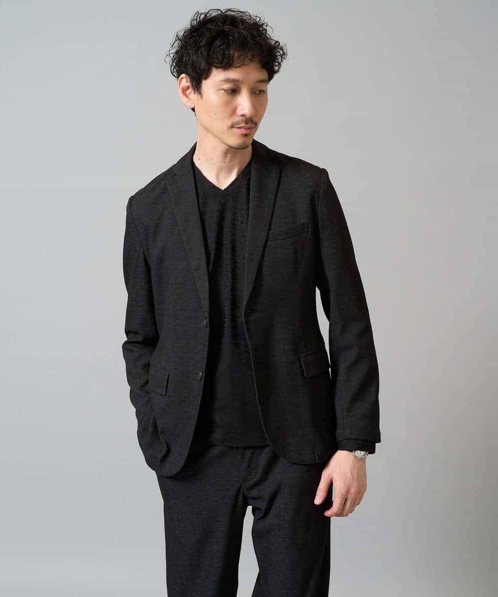 KHKJA73044 a.v.v MEN(アー・ヴェ・ヴェ) 【イージーケア/毛玉になりにくい】針抜きジャカードＶネックＴシャツ〈SMART SERIES〉【洗濯機で洗える】 ブラック