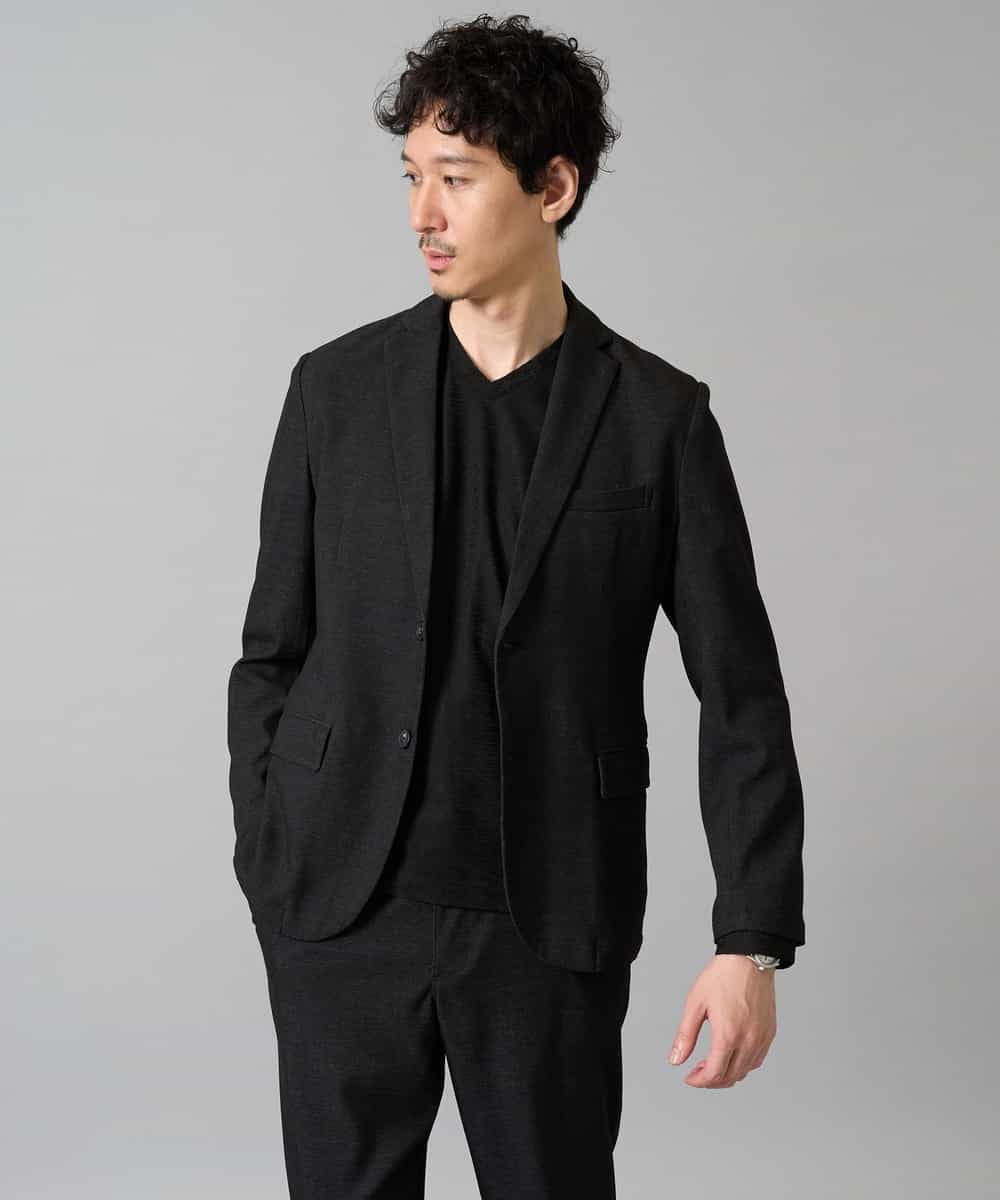 KHKJA73044 a.v.v MEN(アー・ヴェ・ヴェ) 【イージーケア/毛玉になりにくい】針抜きジャカードＶネックＴシャツ〈SMART SERIES〉【洗濯機で洗える】 ブラック