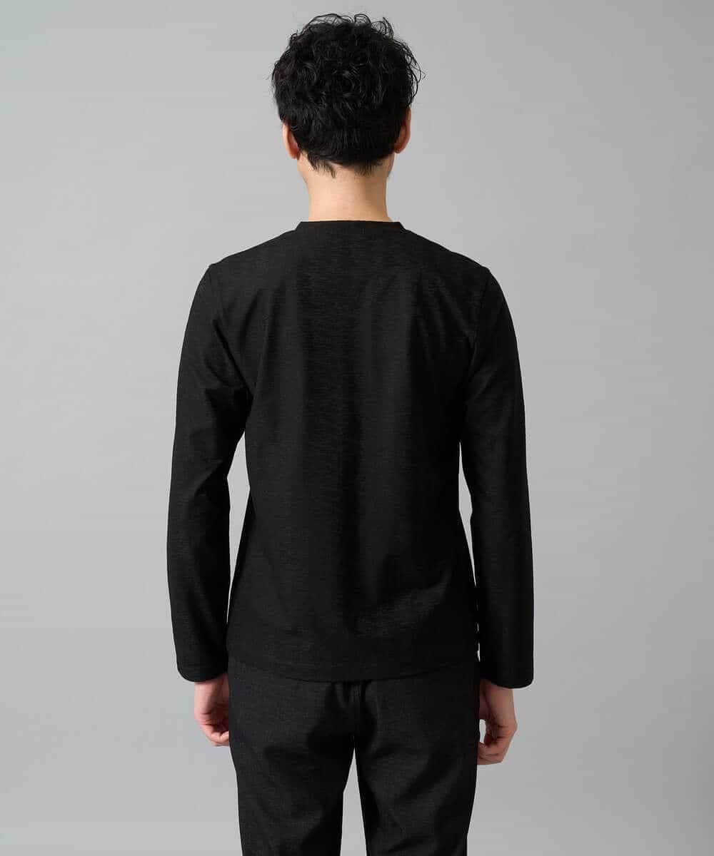 KHKJA73044 a.v.v MEN(アー・ヴェ・ヴェ) 【イージーケア/毛玉になりにくい】針抜きジャカードＶネックＴシャツ〈SMART SERIES〉【洗濯機で洗える】 ブラック