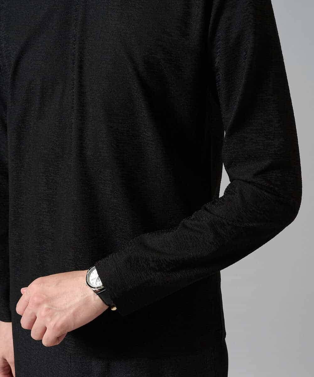 KHKJA73044 a.v.v MEN(アー・ヴェ・ヴェ) 【イージーケア/毛玉になりにくい】針抜きジャカードＶネックＴシャツ〈SMART SERIES〉【洗濯機で洗える】 ブラック