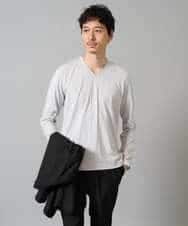 KHKJA74044 a.v.v MEN(アー・ヴェ・ヴェ) 【イージーケア/毛玉になりにくい】ストライプジャガードVネックTシャツ【洗濯機で洗える】〈SMART SERIES a.v.v〉 ライトグレー
