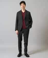 KHKJA74044 a.v.v MEN(アー・ヴェ・ヴェ) 【イージーケア/毛玉になりにくい】ストライプジャガードVネックTシャツ【洗濯機で洗える】〈SMART SERIES a.v.v〉 ライトグレー