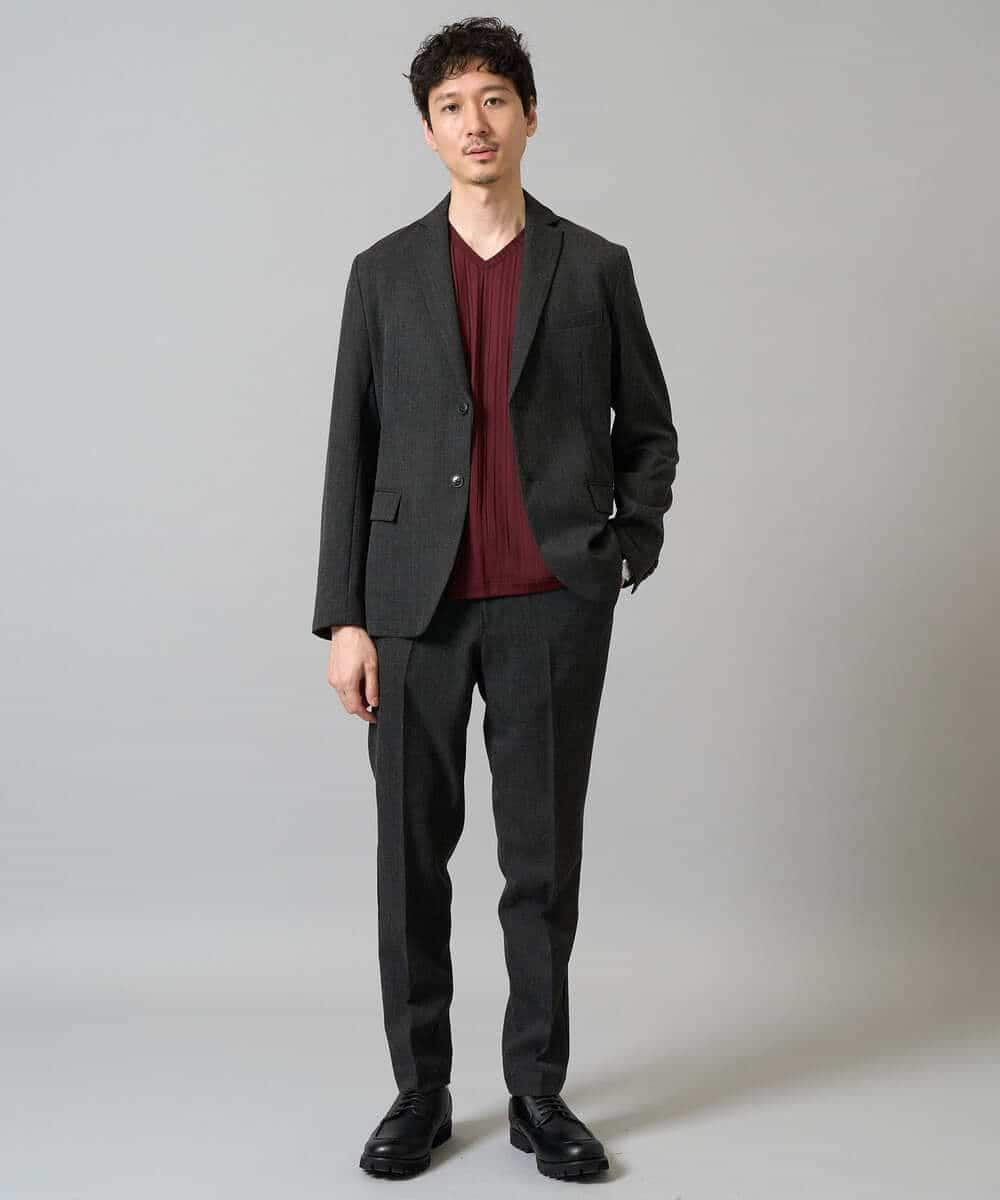 KHKJA74044 a.v.v MEN(アー・ヴェ・ヴェ) 【イージーケア/毛玉になりにくい】ストライプジャガードVネックTシャツ【洗濯機で洗える】〈SMART SERIES a.v.v〉 ライトグレー