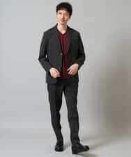KHKJA74044 a.v.v MEN(アー・ヴェ・ヴェ) 【イージーケア/毛玉になりにくい】ストライプジャガードVネックTシャツ【洗濯機で洗える】〈SMART SERIES a.v.v〉 ライトグレー