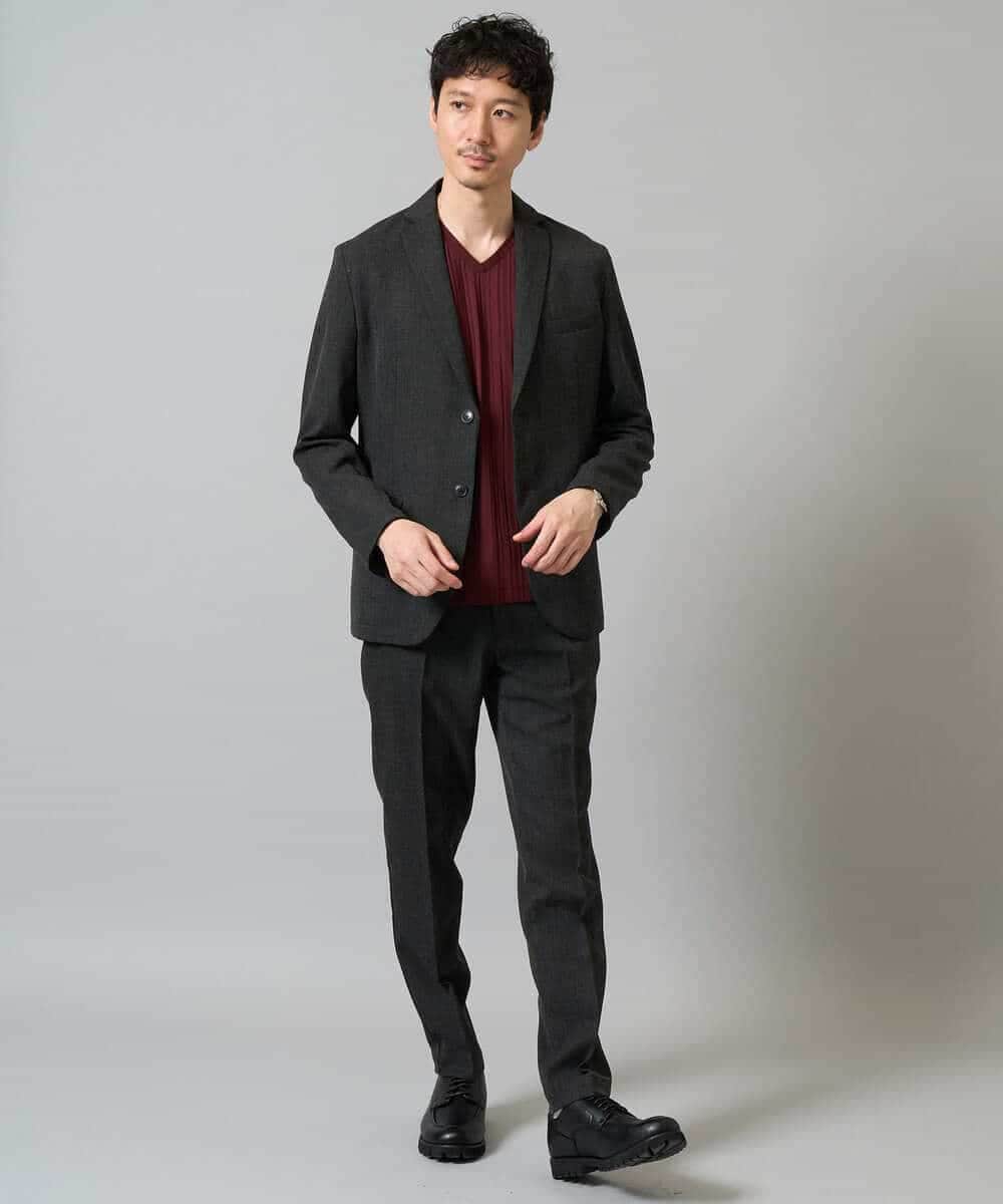 KHKJA74044 a.v.v MEN(アー・ヴェ・ヴェ) 【イージーケア/毛玉になりにくい】ストライプジャガードVネックTシャツ【洗濯機で洗える】〈SMART SERIES a.v.v〉 ライトグレー