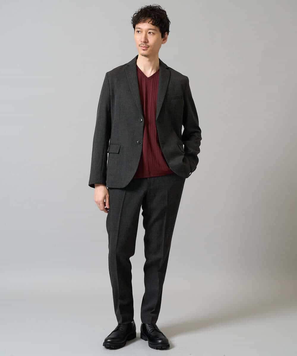 KHKJA74044 a.v.v MEN(アー・ヴェ・ヴェ) 【イージーケア/毛玉になりにくい】ストライプジャガードVネックTシャツ【洗濯機で洗える】〈SMART SERIES a.v.v〉 ライトグレー