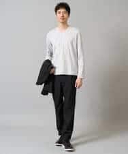 KHKJA74044 a.v.v MEN(アー・ヴェ・ヴェ) 【イージーケア/毛玉になりにくい】ストライプジャガードVネックTシャツ【洗濯機で洗える】〈SMART SERIES a.v.v〉 ライトグレー