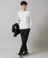 KHKJA74044 a.v.v MEN(アー・ヴェ・ヴェ) 【イージーケア/毛玉になりにくい】ストライプジャガードVネックTシャツ【洗濯機で洗える】〈SMART SERIES a.v.v〉 ライトグレー