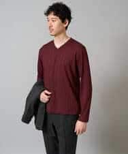 KHKJA74044 a.v.v MEN(アー・ヴェ・ヴェ) 【イージーケア/毛玉になりにくい】ストライプジャガードVネックTシャツ【洗濯機で洗える】〈SMART SERIES a.v.v〉 ライトグレー