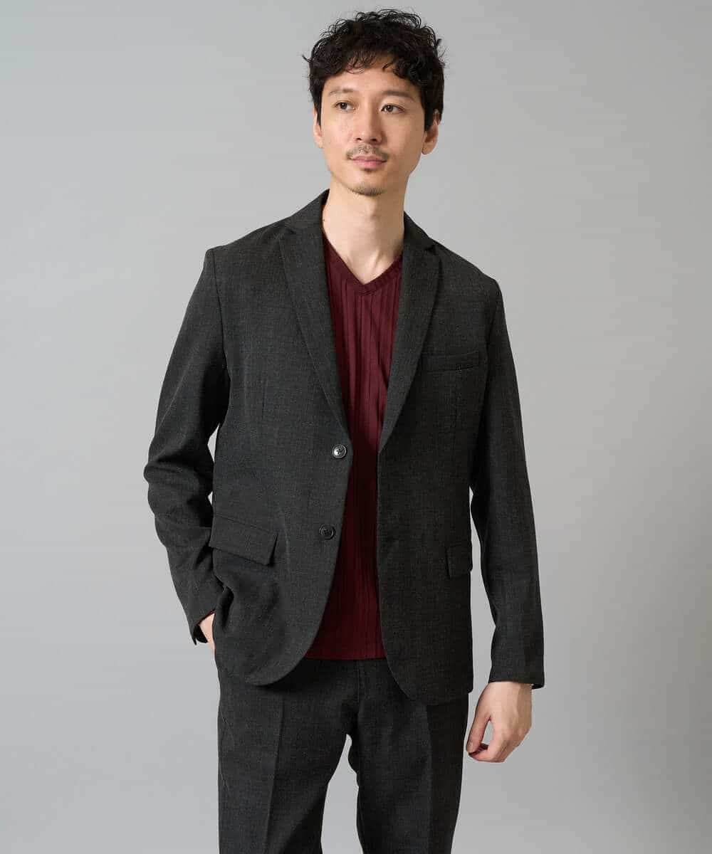 KHKJA74044 a.v.v MEN(アー・ヴェ・ヴェ) 【イージーケア/毛玉になりにくい】ストライプジャガードVネックTシャツ【洗濯機で洗える】〈SMART SERIES a.v.v〉 ライトグレー