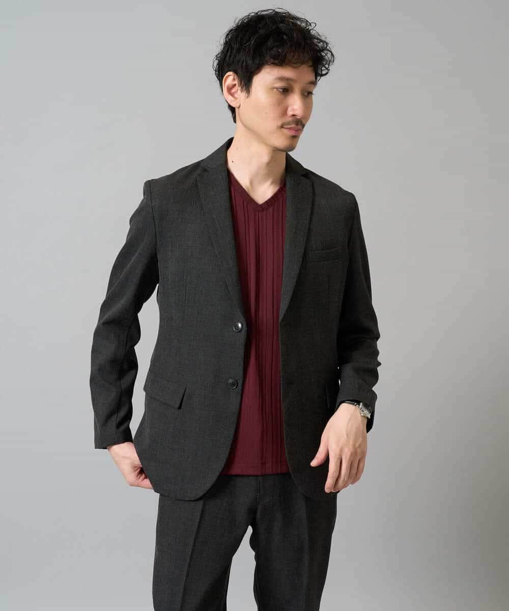 KHKJA74044 a.v.v MEN(アー・ヴェ・ヴェ) 【イージーケア/毛玉になりにくい】ストライプジャガードVネックTシャツ【洗濯機で洗える】〈SMART SERIES a.v.v〉 ライトグレー
