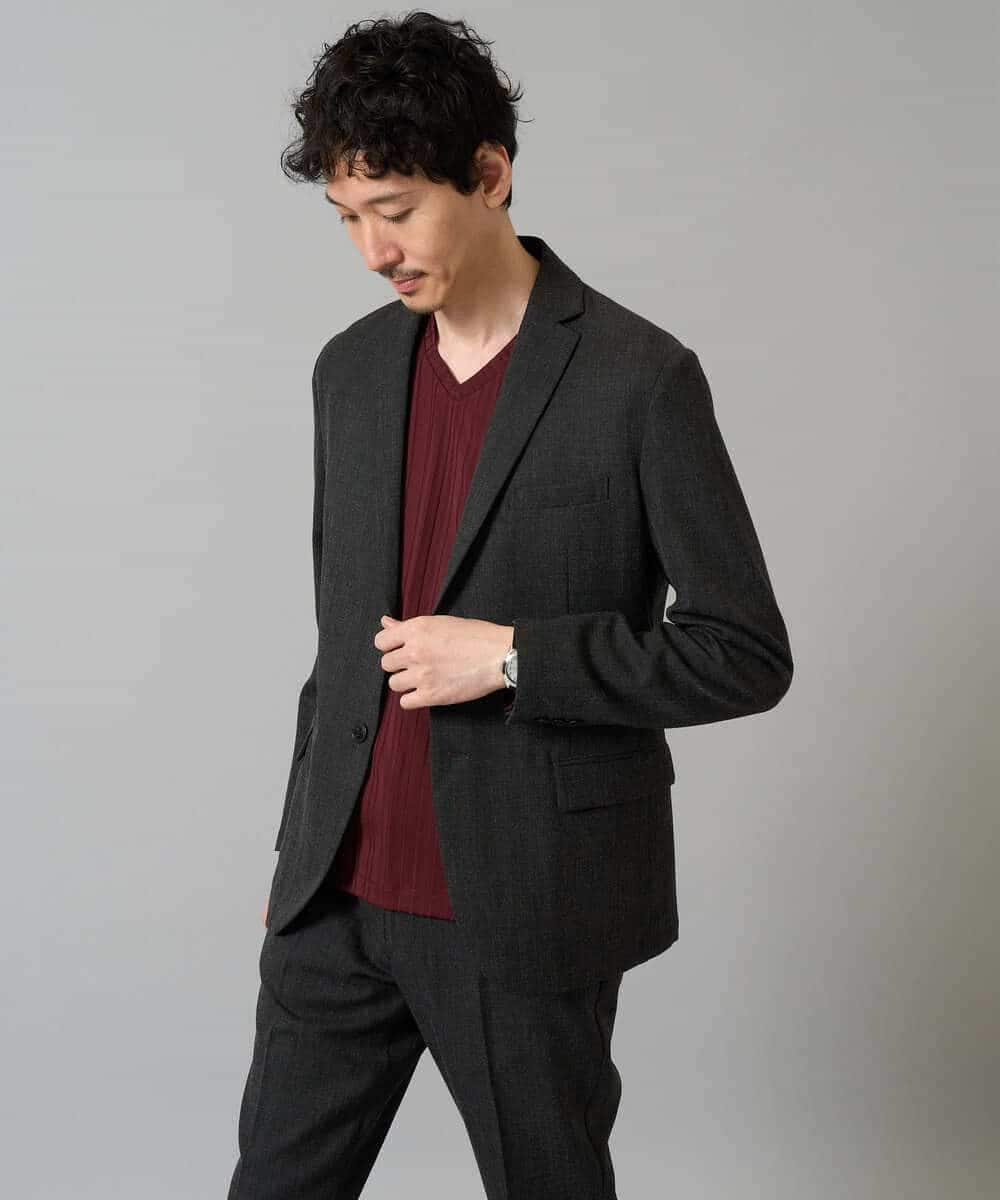 KHKJA74044 a.v.v MEN(アー・ヴェ・ヴェ) 【イージーケア/毛玉になりにくい】ストライプジャガードVネックTシャツ【洗濯機で洗える】〈SMART SERIES a.v.v〉 ライトグレー