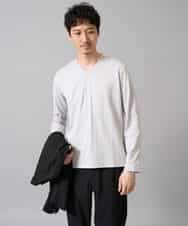 KHKJA74044 a.v.v MEN(アー・ヴェ・ヴェ) 【イージーケア/毛玉になりにくい】ストライプジャガードVネックTシャツ【洗濯機で洗える】〈SMART SERIES a.v.v〉 ライトグレー