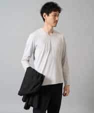 KHKJA74044 a.v.v MEN(アー・ヴェ・ヴェ) 【イージーケア/毛玉になりにくい】ストライプジャガードVネックTシャツ【洗濯機で洗える】〈SMART SERIES a.v.v〉 ライトグレー
