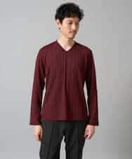 KHKJA74044 a.v.v MEN(アー・ヴェ・ヴェ) 【イージーケア/毛玉になりにくい】ストライプジャガードVネックTシャツ【洗濯機で洗える】〈SMART SERIES a.v.v〉 ライトグレー