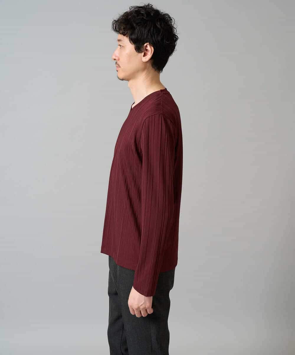 KHKJA74044 a.v.v MEN(アー・ヴェ・ヴェ) 【イージーケア/毛玉になりにくい】ストライプジャガードVネックTシャツ【洗濯機で洗える】〈SMART SERIES a.v.v〉 ライトグレー