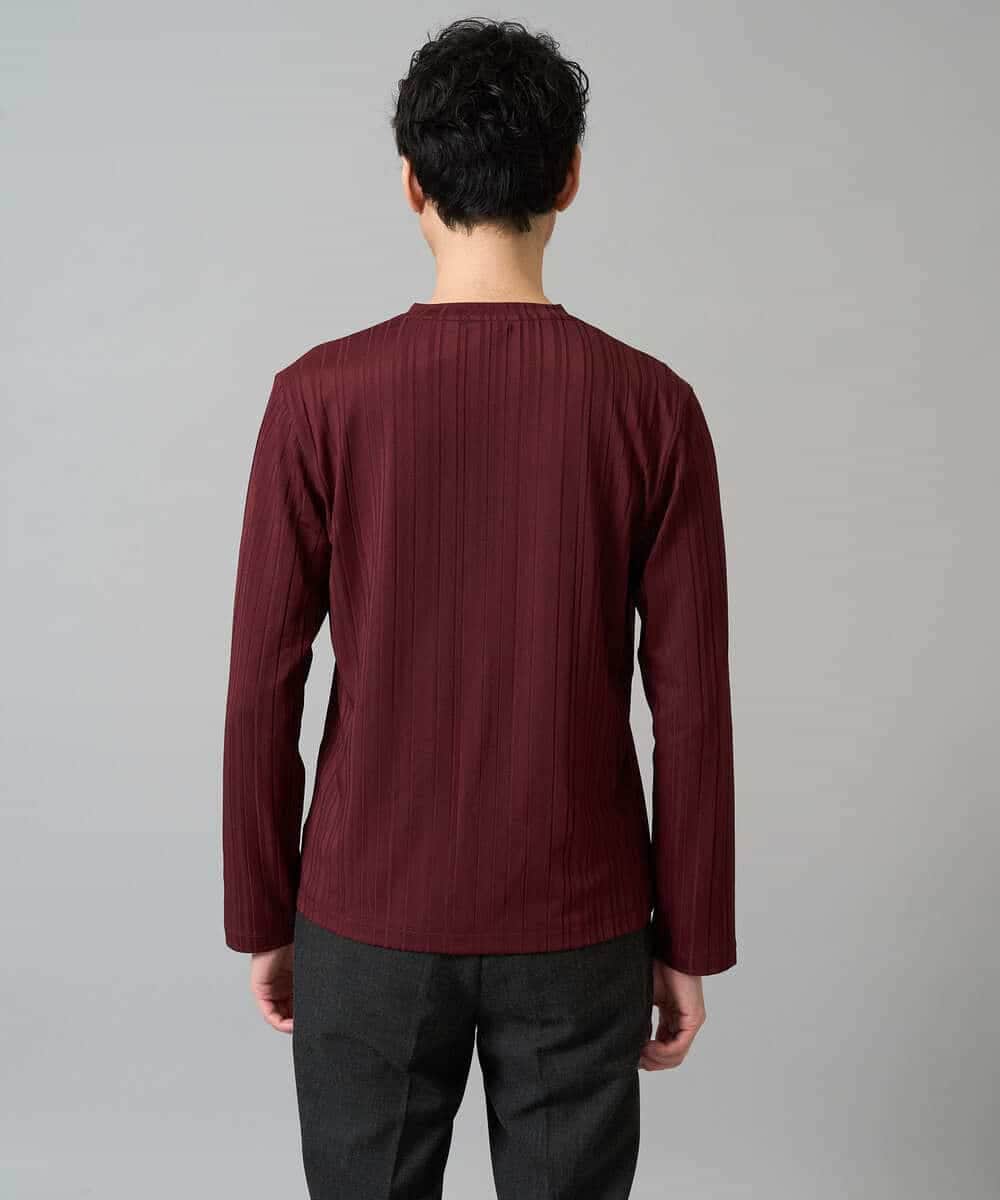 KHKJA74044 a.v.v MEN(アー・ヴェ・ヴェ) 【イージーケア/毛玉になりにくい】ストライプジャガードVネックTシャツ【洗濯機で洗える】〈SMART SERIES a.v.v〉 ライトグレー