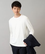 KHKJA75044 a.v.v MEN(アー・ヴェ・ヴェ) 【ジャケット映えカットソー】ブロックリンクスジャカードクルーネックＴシャツ 通勤/ビジネス/ジャケット【イージーケア/毛玉になりにくい/洗濯機で洗える】〈ON/OFF SERIES〉 ブラック