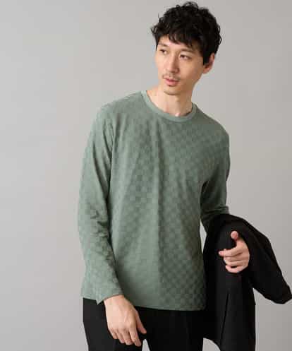 KHKJA75044 a.v.v MEN 【イージーケア/毛玉になりにくい】ブロックリンクスジャカードクルーネックスマートＴシャツ【洗濯機で洗える】〈SMART SERIES a.v.v〉