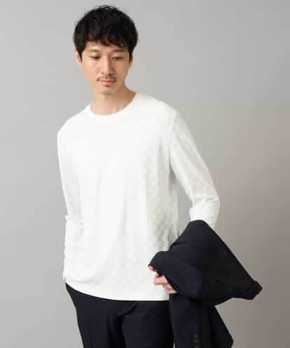 KHKJA75044 a.v.v MEN 【イージーケア/毛玉になりにくい】ブロックリンクスジャカードクルーネックスマートＴシャツ【洗濯機で洗える】〈SMART SERIES a.v.v〉