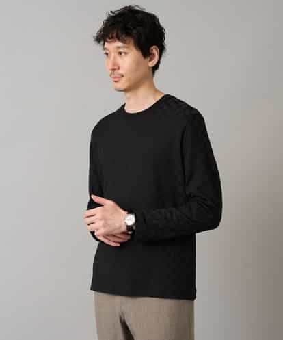 KHKJA75044 a.v.v MEN 【イージーケア/毛玉になりにくい】ブロックリンクスジャカードクルーネックスマートＴシャツ【洗濯機で洗える】〈SMART SERIES a.v.v〉