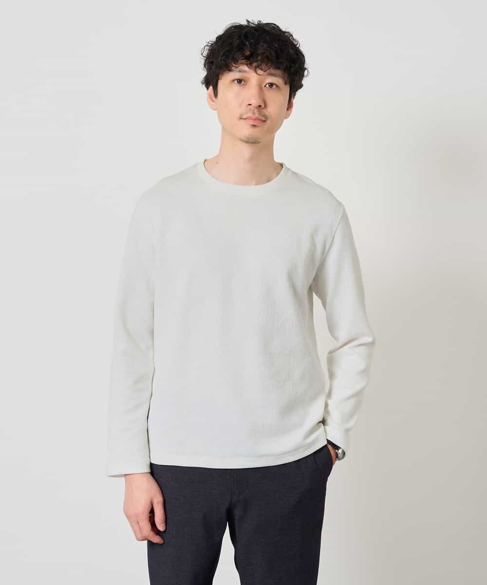 KHKJD71044 a.v.v MEN(アー・ヴェ・ヴェ) 【スマート/イージーケア/洗濯機で洗える】キカジャカードクルーネックスマートTシャツ ホワイト
