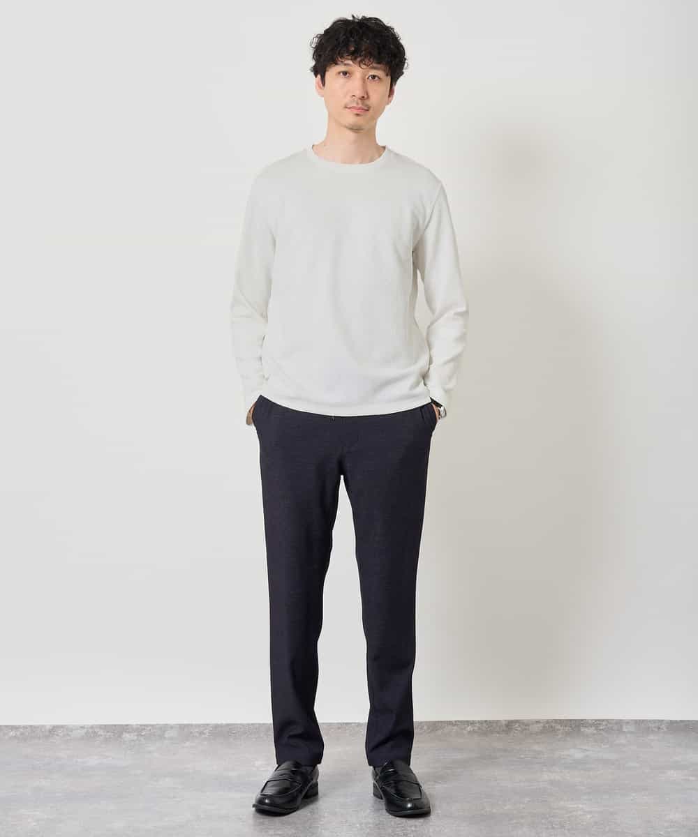 KHKJD71044 a.v.v MEN(アー・ヴェ・ヴェ) 【スマート/イージーケア/洗濯機で洗える】キカジャカードクルーネックスマートTシャツ ブラック