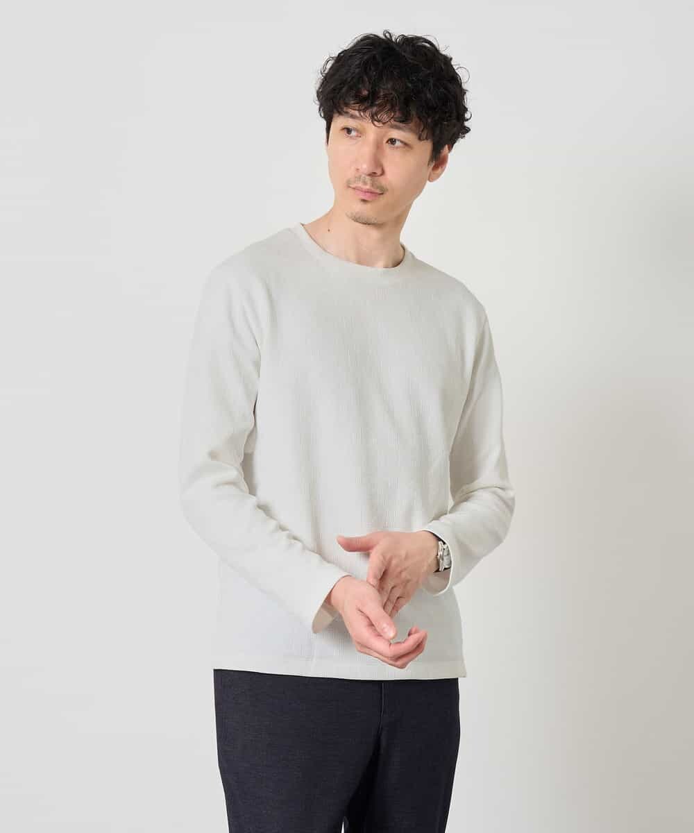 KHKJD71044 a.v.v MEN(アー・ヴェ・ヴェ) 【スマート/イージーケア/洗濯機で洗える】キカジャカードクルーネックスマートTシャツ ブラック