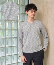 KHKJD73049 a.v.v MEN(アー・ヴェ・ヴェ) ＼秋ジャケットに合う大人カットソー／スラブメランジVネックスマートTシャツ グレー