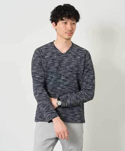 KHKJD73049 a.v.v MEN 【スマート/イージーケア/洗濯機で洗える/毛玉になりにくい】スラブメランジVネックスマートTシャツ