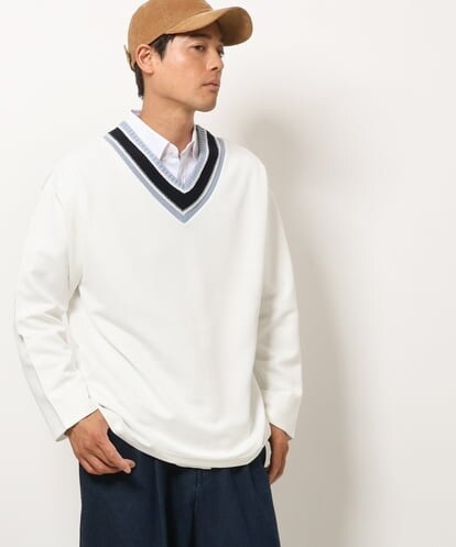 KHKJS05059 a.v.v MEN チルデンニット襟切り替えカットソー（デザテクシリーズ）