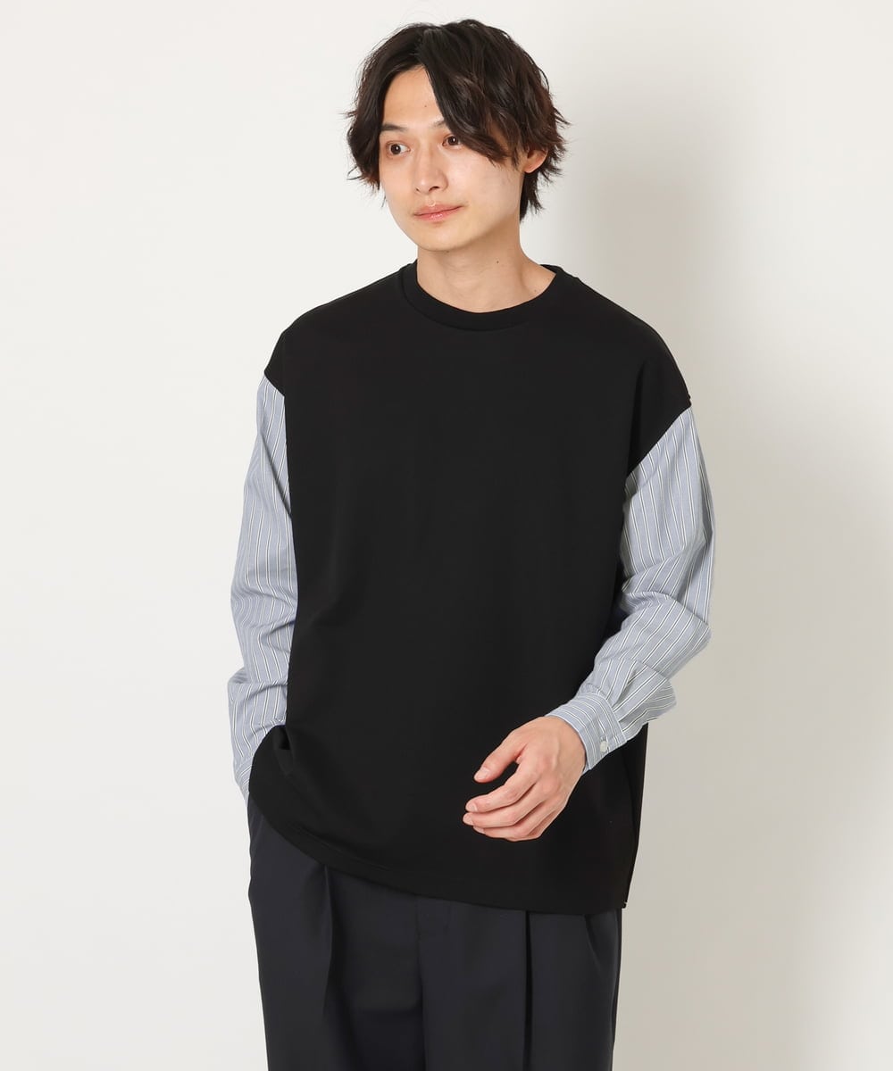 KHKJS09059 a.v.v MEN(アー・ヴェ・ヴェ) バックシャン切り替えカットソー（デザテクシリーズ） ネイビー