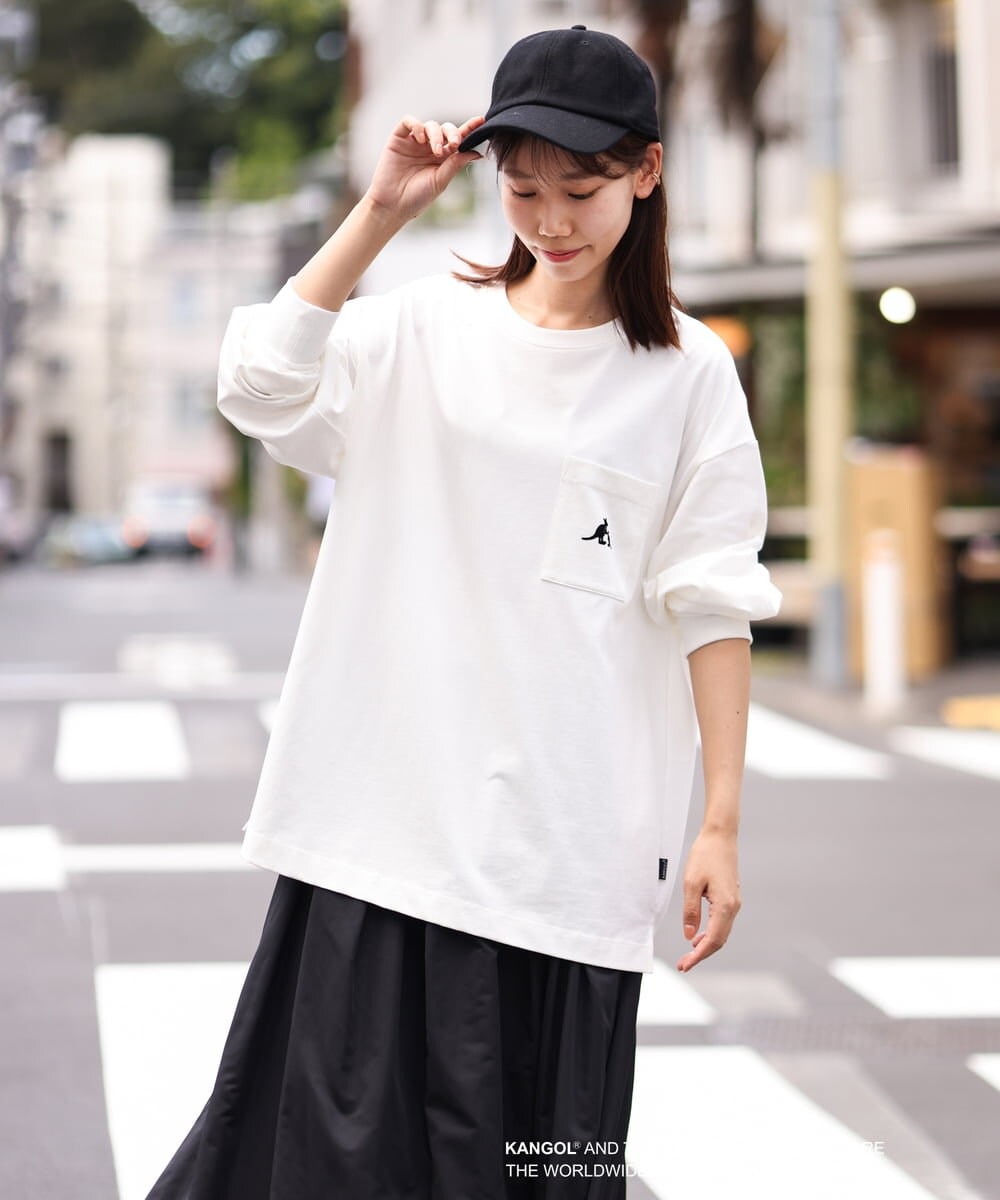 KHKJS18054 a.v.v MEN(アー・ヴェ・ヴェ) 【KANGOL】スクエアプリントワイドシルエットカットソー ホワイト
