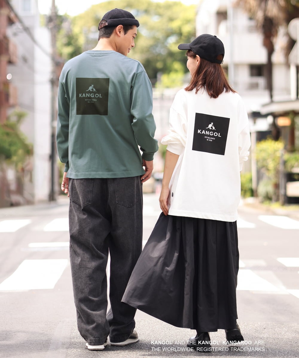 KHKJS18054 a.v.v MEN(アー・ヴェ・ヴェ) 【KANGOL】スクエアプリントワイドシルエットカットソー ホワイト