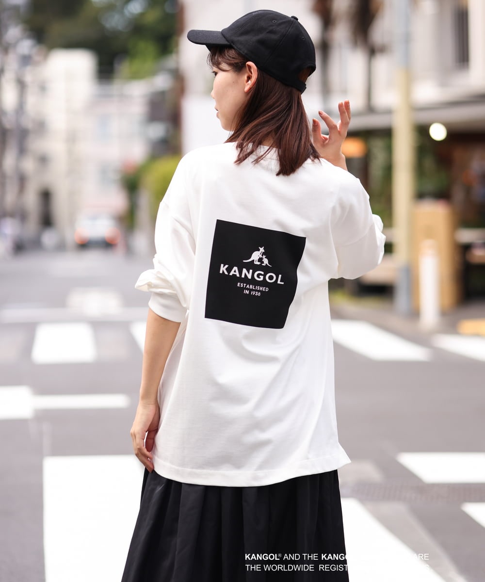 KHKJS18054 a.v.v MEN(アー・ヴェ・ヴェ) 【KANGOL】スクエアプリントワイドシルエットカットソー ホワイト