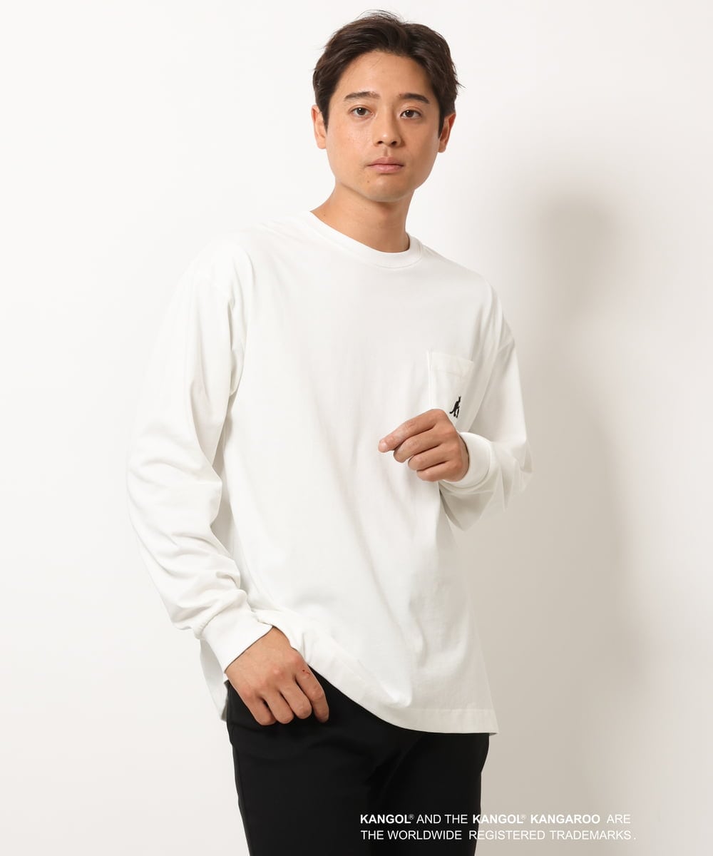 KHKJS18054 a.v.v MEN(アー・ヴェ・ヴェ) 【KANGOL】スクエアプリントワイドシルエットカットソー ホワイト